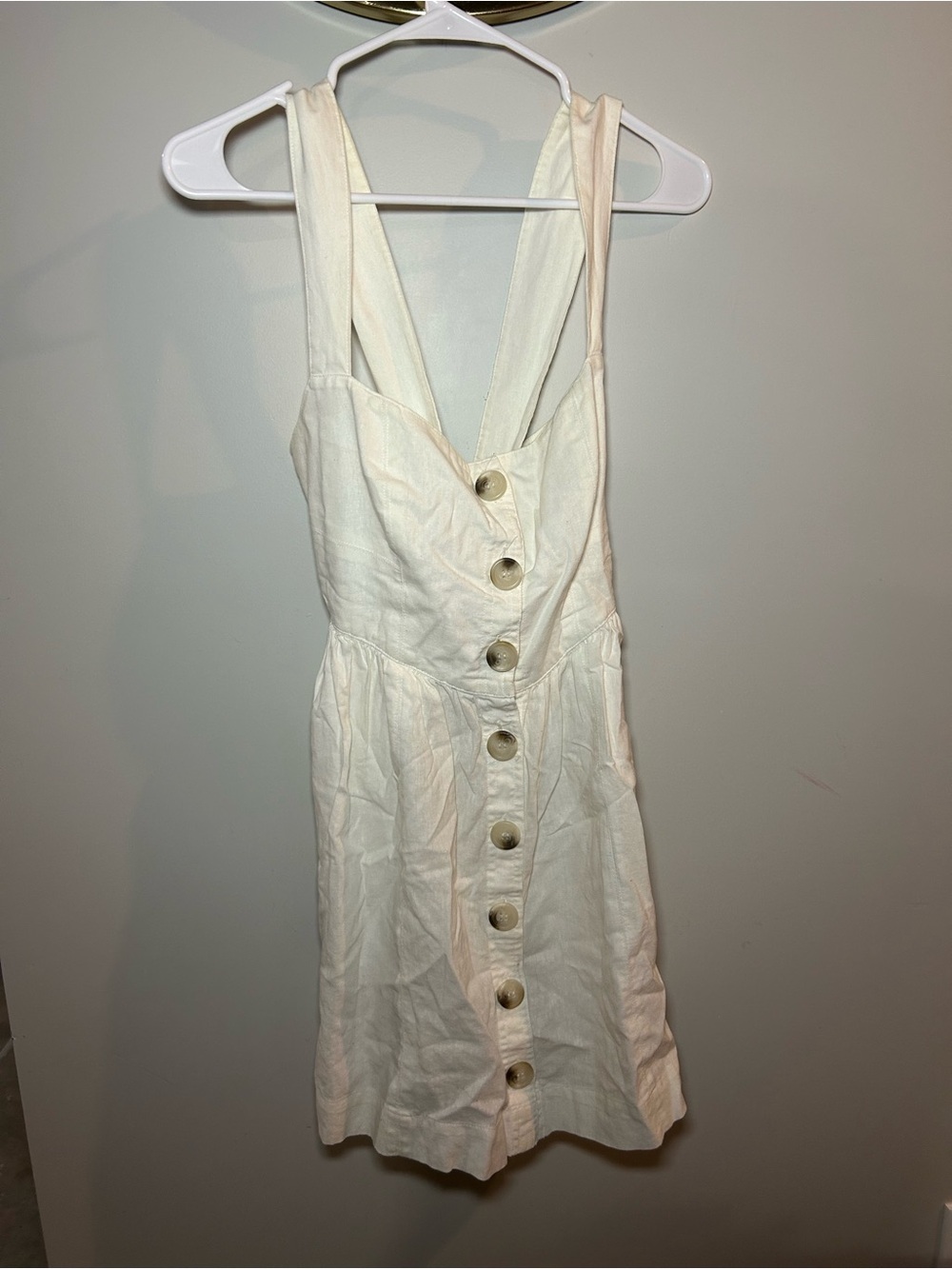 Free People Cream Button-Front Mini Sundress